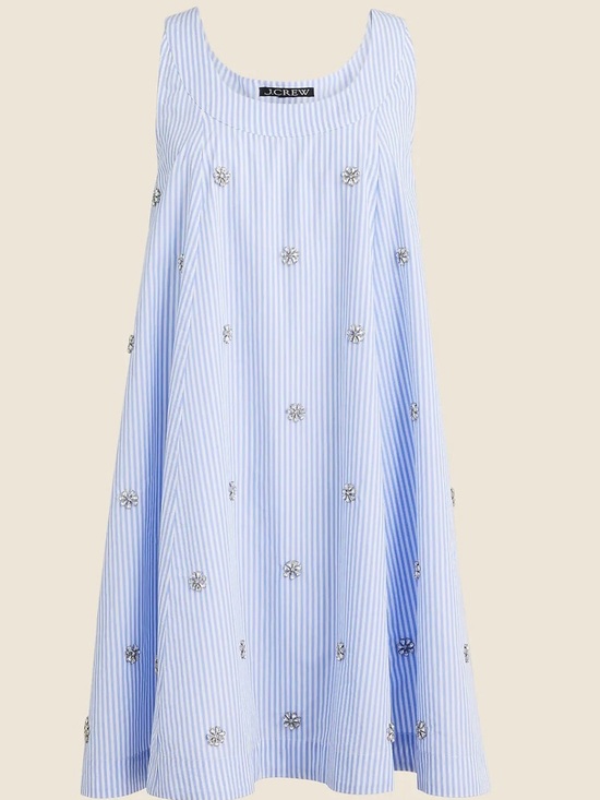 J. Crew Dresses & Skirts - JCrew Collection Blue and White Striped Dress with Crystal Flower Embellishments